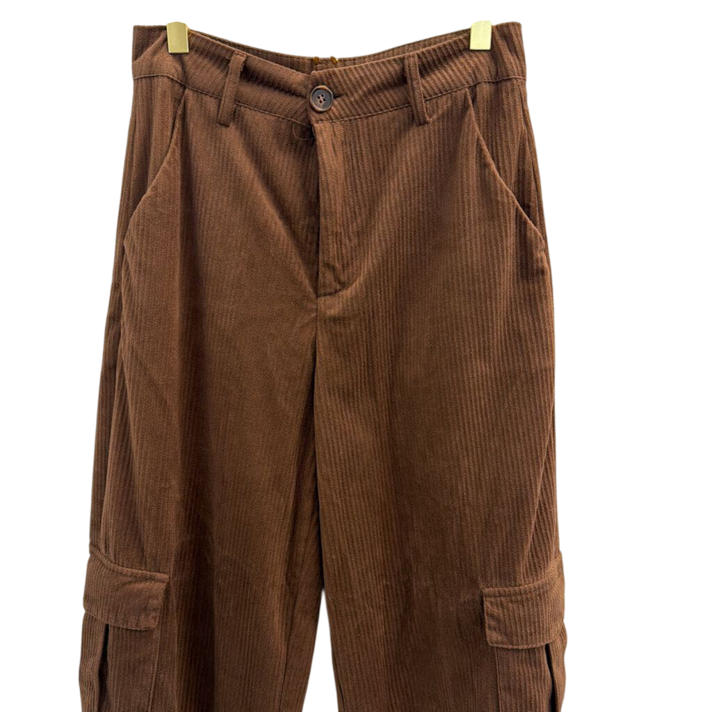 Brown Corduroy Wide Leg Cargo Pocket Pants Small