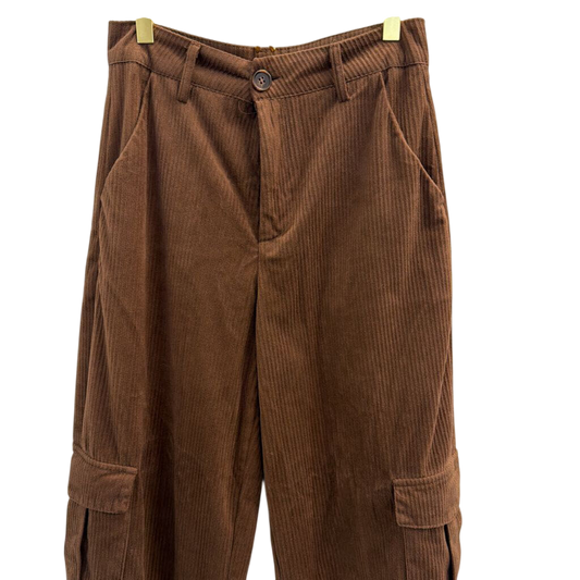 Brown Corduroy Wide Leg Cargo Pocket Pants Small