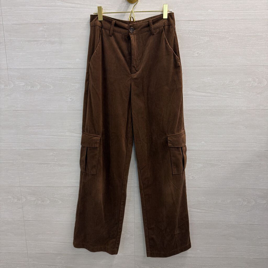 Brown Corduroy Wide Leg Cargo Pocket Pants Small
