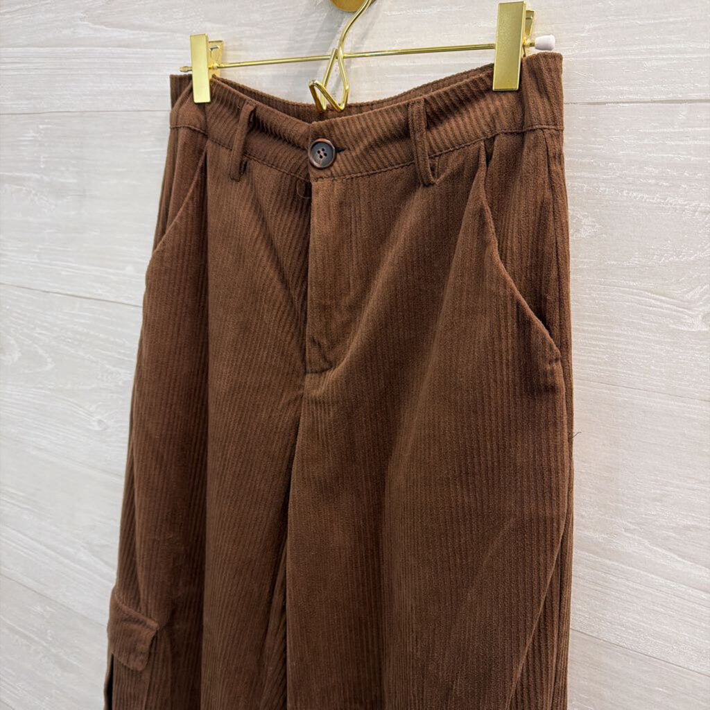 Brown Corduroy Wide Leg Cargo Pocket Pants Small
