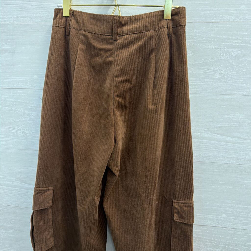 Brown Corduroy Wide Leg Cargo Pocket Pants Small