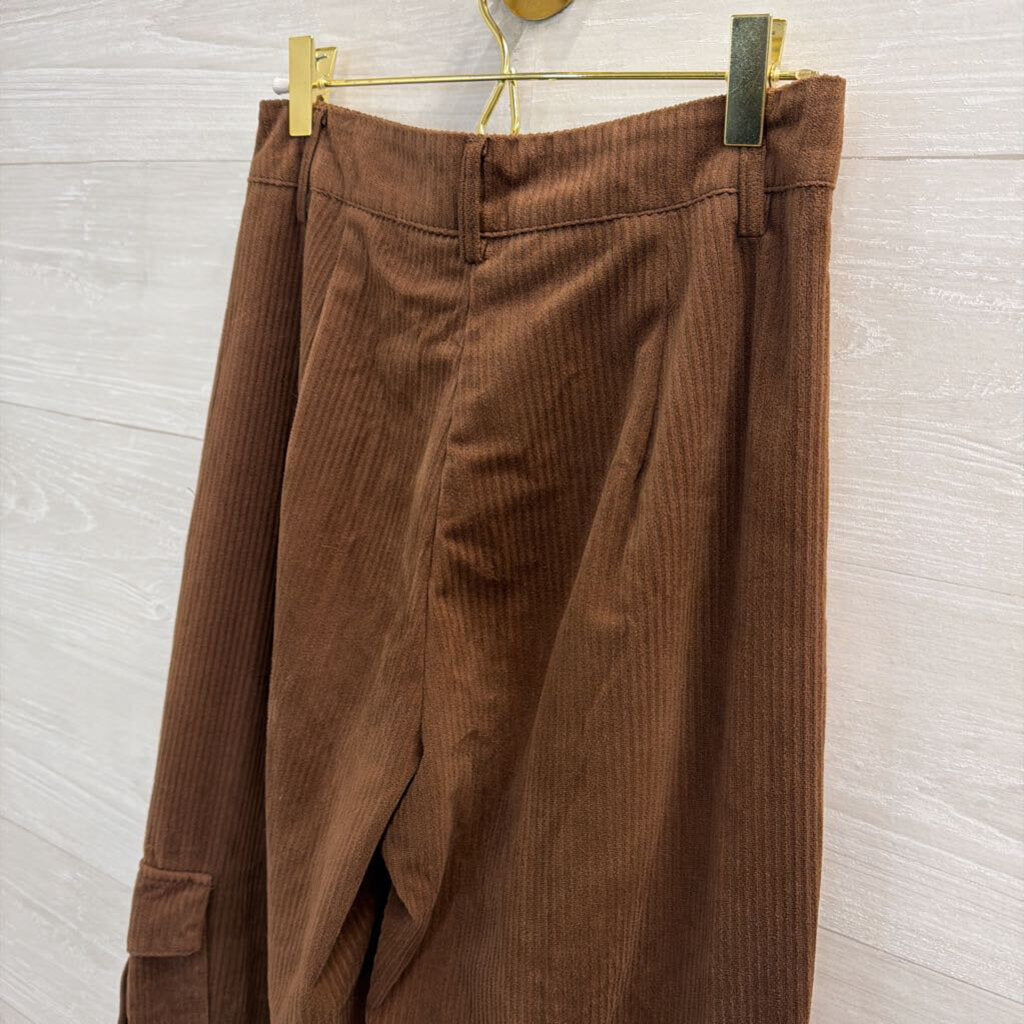 Brown Corduroy Wide Leg Cargo Pocket Pants Small