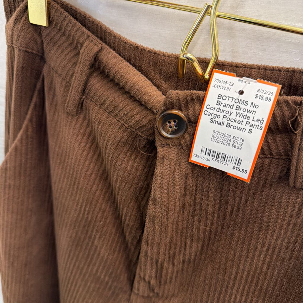 Brown Corduroy Wide Leg Cargo Pocket Pants Small