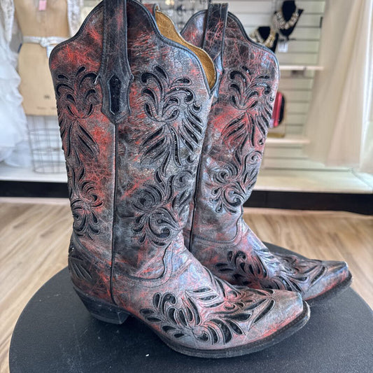 Corral Grey/ Red Sequin Cutout Accent AB012 Western Boots 9.5