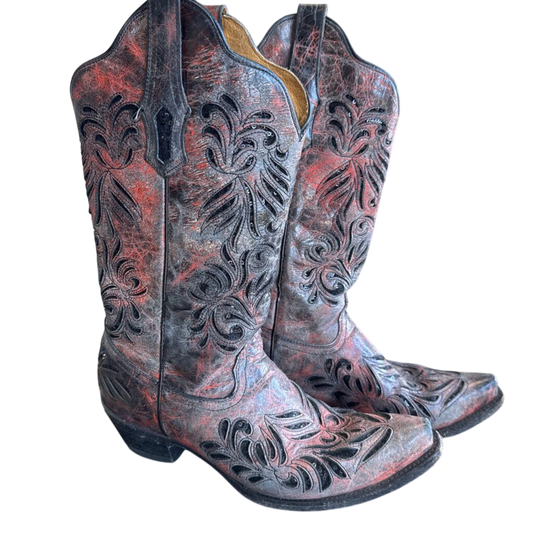 Corral Grey/ Red Sequin Cutout Accent AB012 Western Boots 9.5
