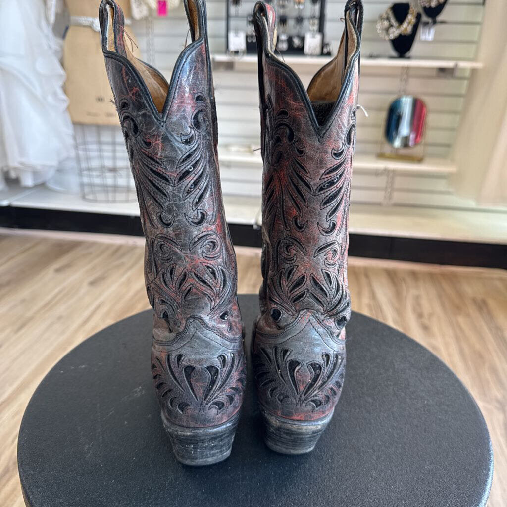 Corral Grey/ Red Sequin Cutout Accent AB012 Western Boots 9.5