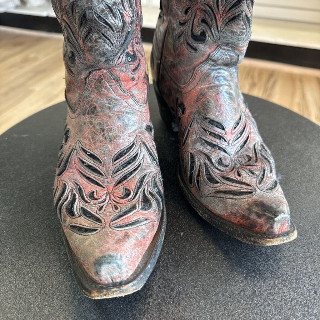 Corral Grey/ Red Sequin Cutout Accent AB012 Western Boots 9.5