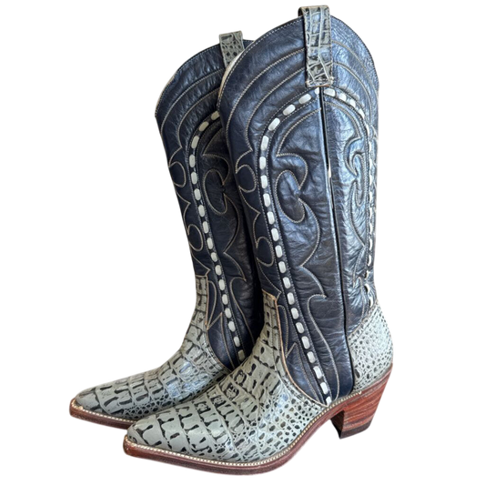 Raleigh Black/ Grey Croc Embossed Western Boots 9