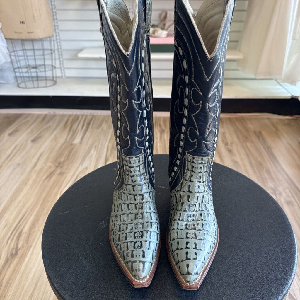 Raleigh Black/ Grey Croc Embossed Western Boots 9