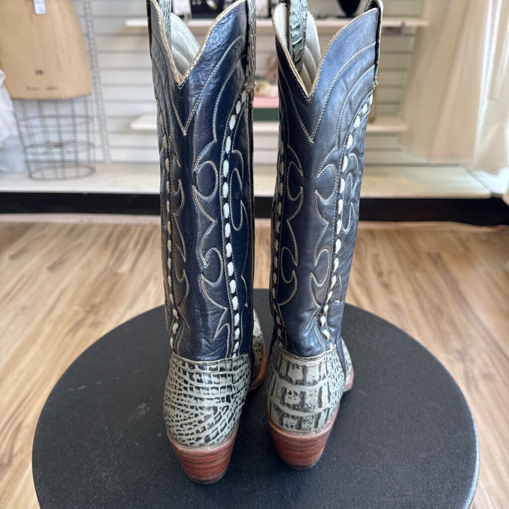 Raleigh Black/ Grey Croc Embossed Western Boots 9