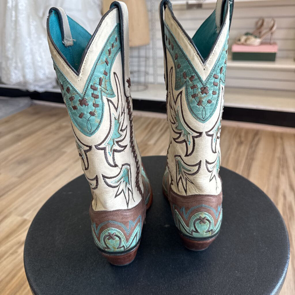 Tony Lama Brown/ Turquoise Leather Cassidy Western Boots 9