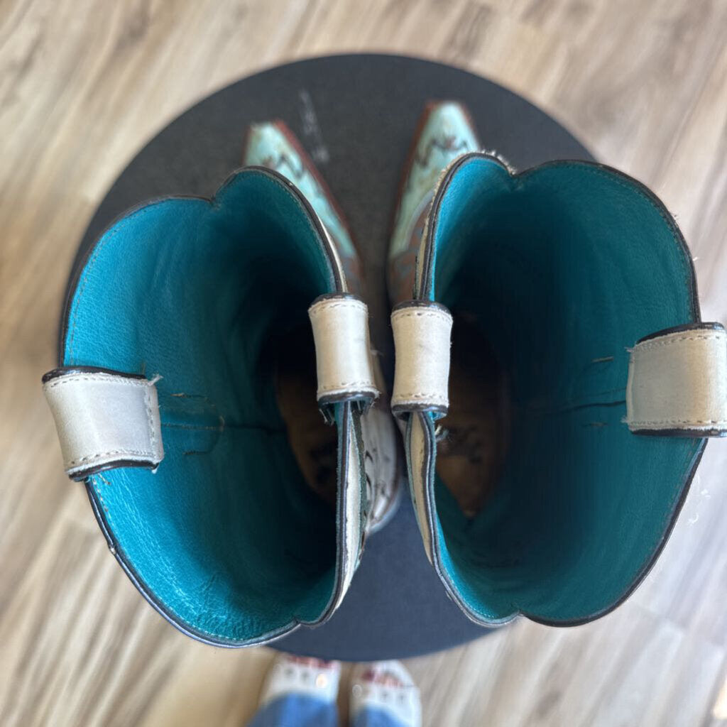 Tony Lama Brown/ Turquoise Leather Cassidy Western Boots 9