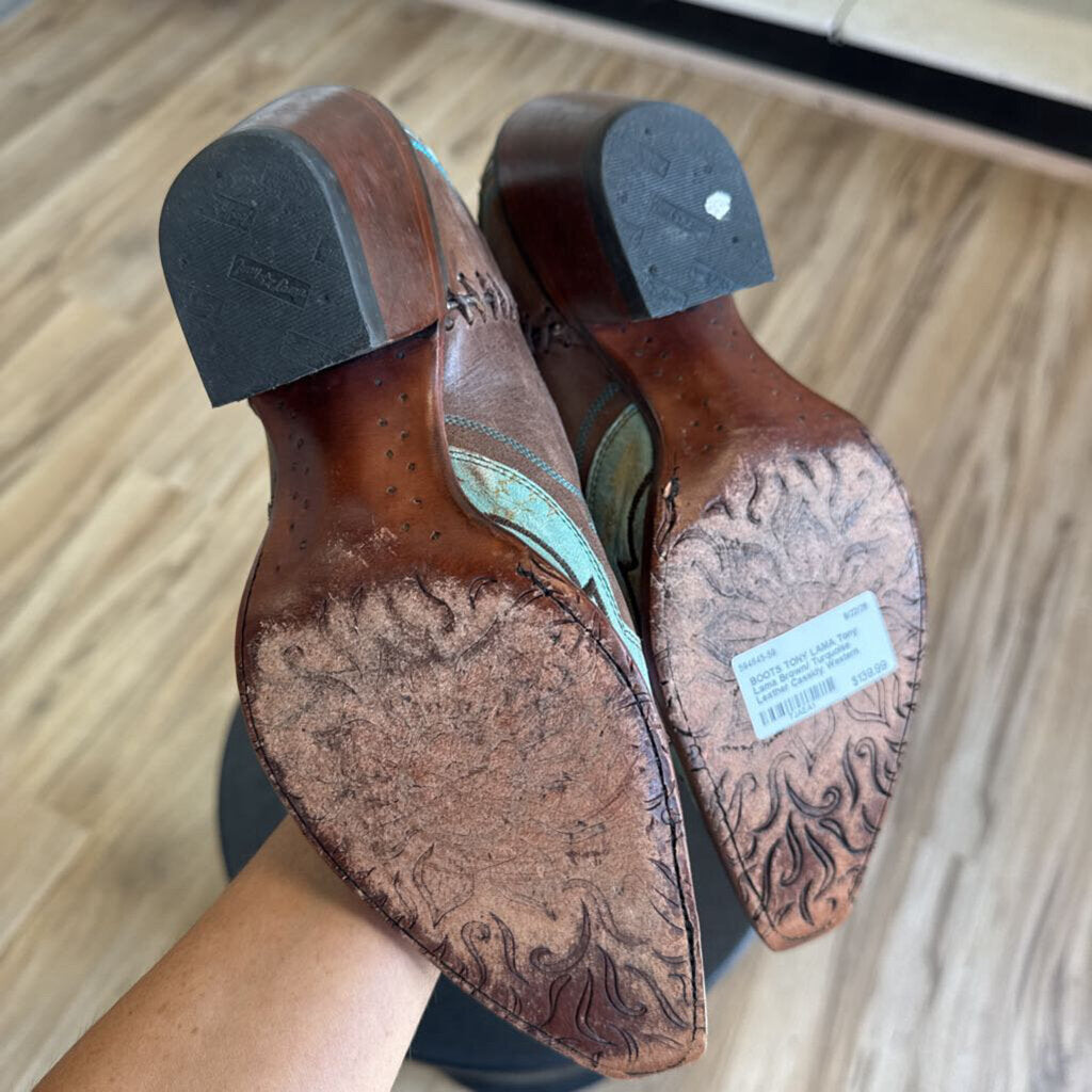 Tony Lama Brown/ Turquoise Leather Cassidy Western Boots 9