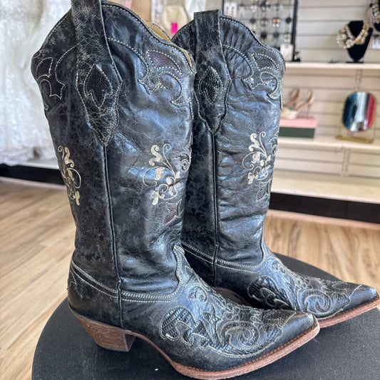 Corral Black Vintage Lizard Inlay Snip Toe Western Boots 9