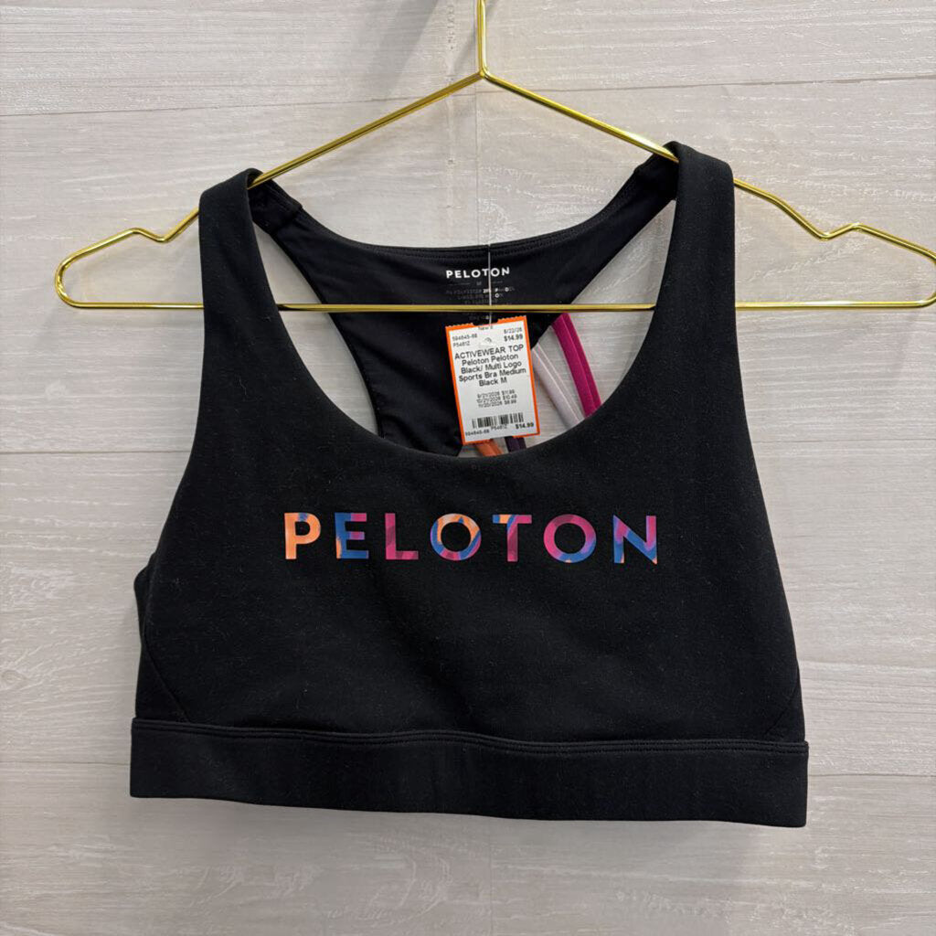 Peloton Black/ Multi Logo Sports Bra Medium
