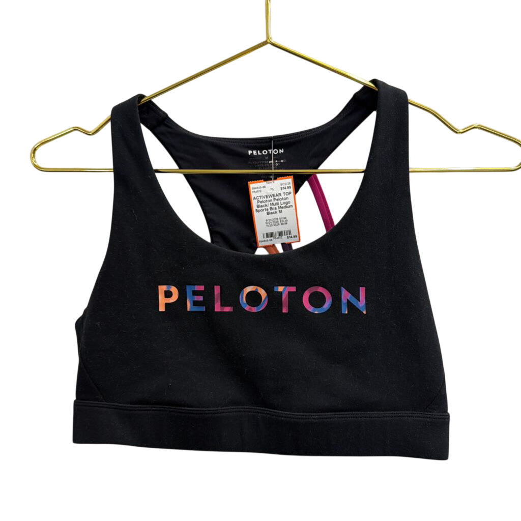 Peloton Black/ Multi Logo Sports Bra Medium