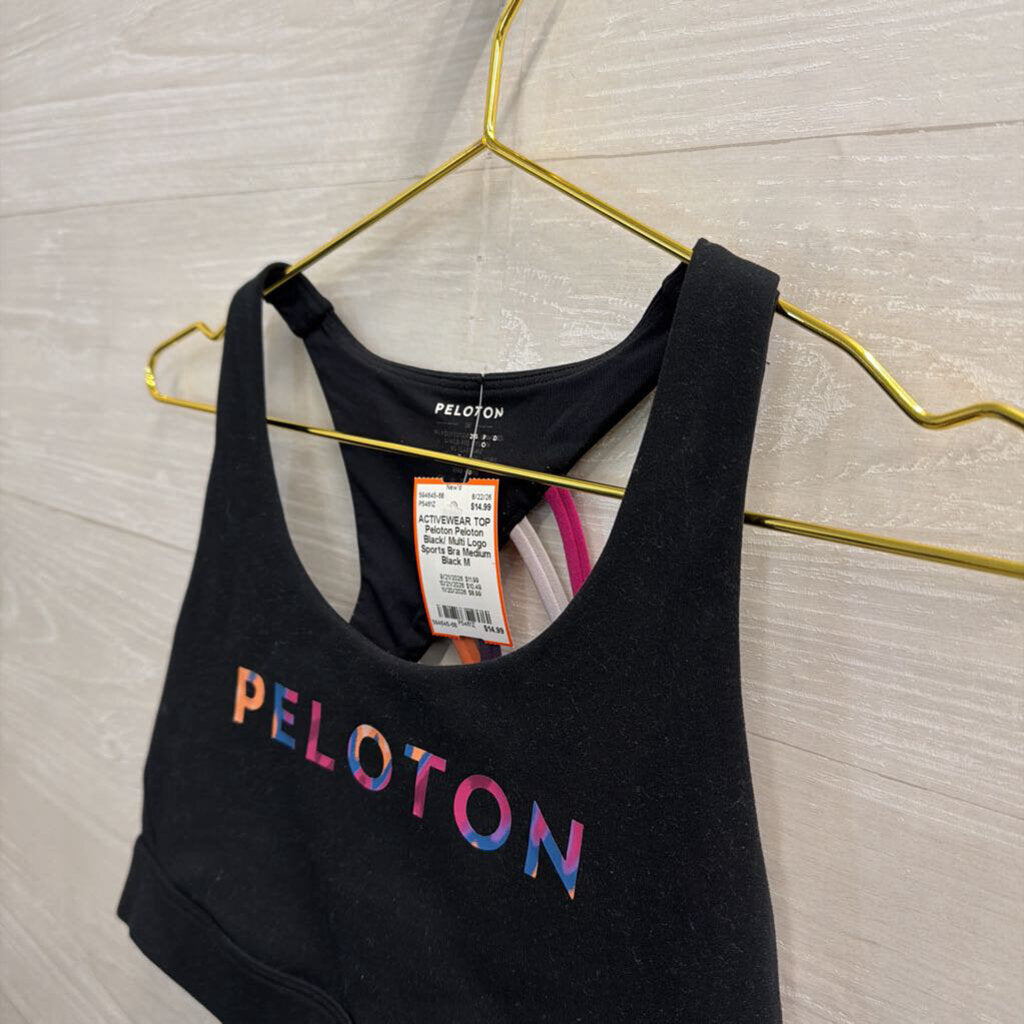 Peloton Black/ Multi Logo Sports Bra Medium