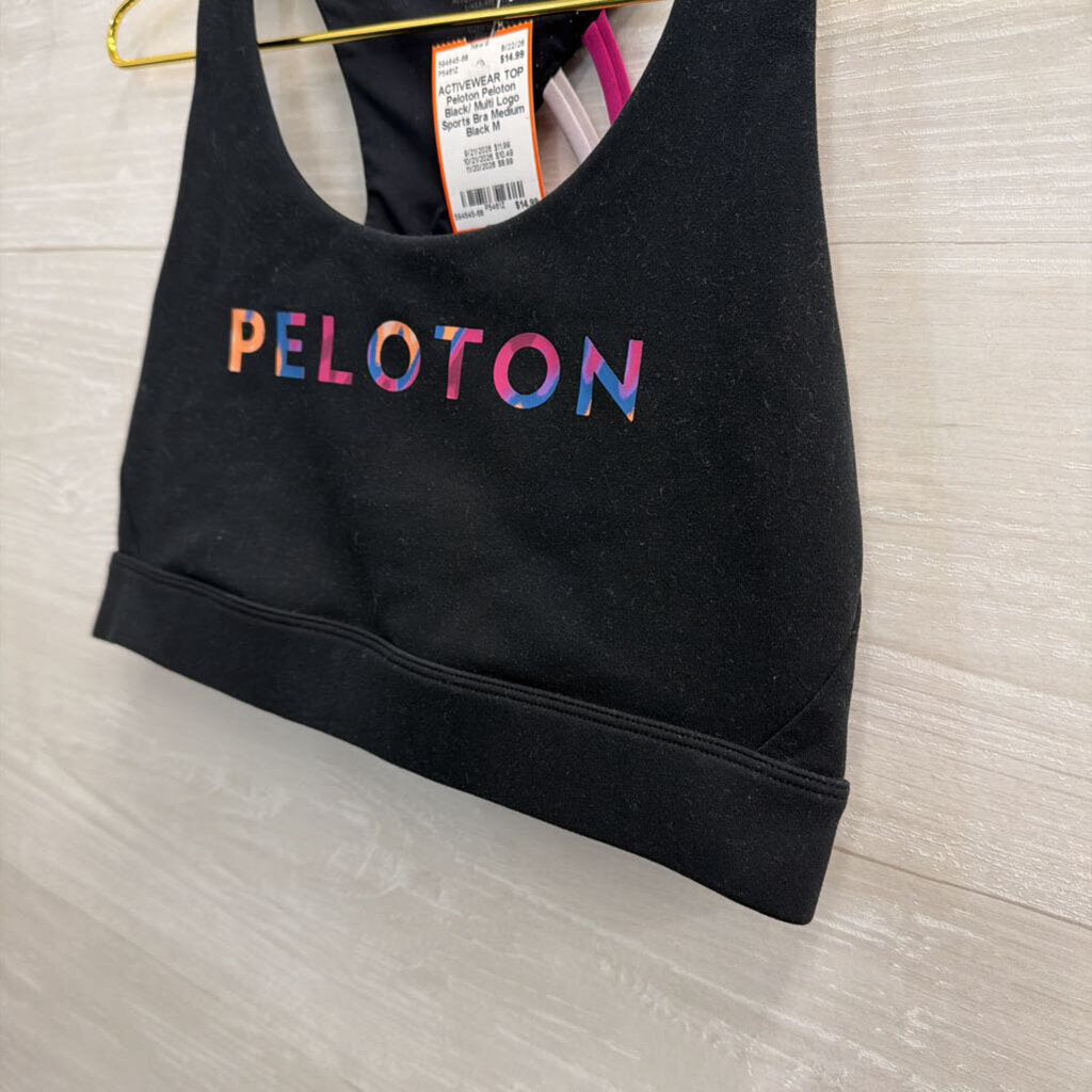 Peloton Black/ Multi Logo Sports Bra Medium