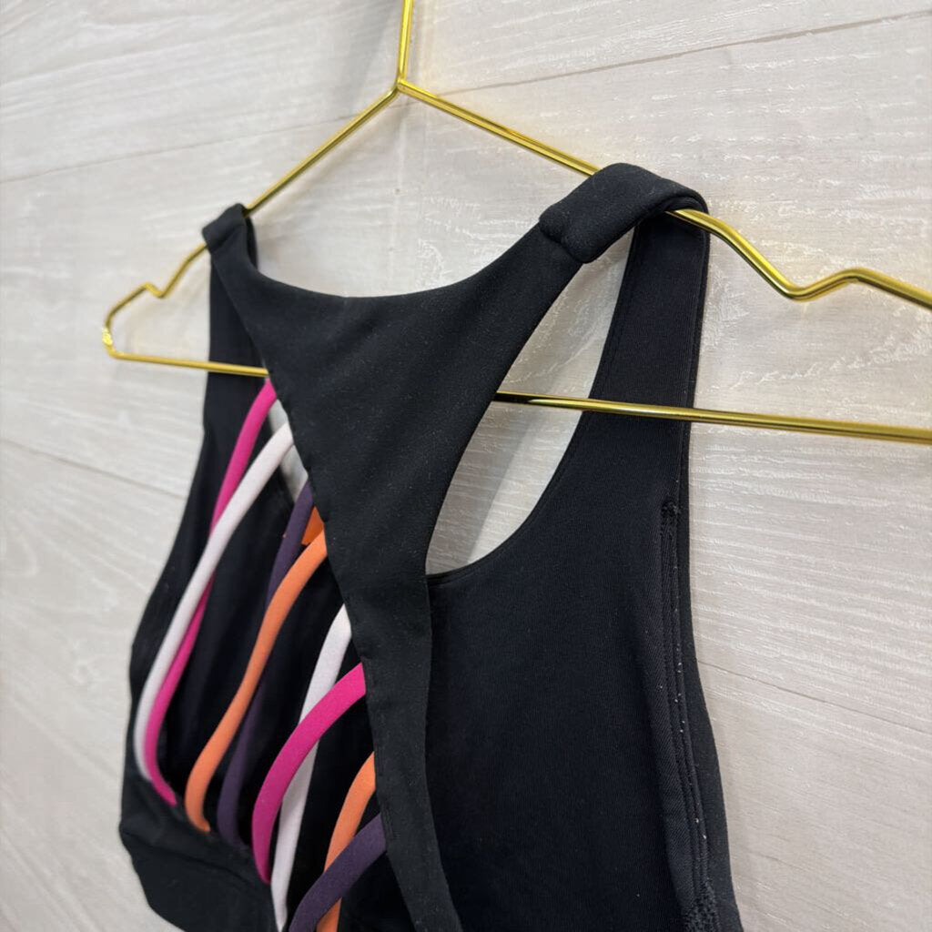 Peloton Black/ Multi Logo Sports Bra Medium