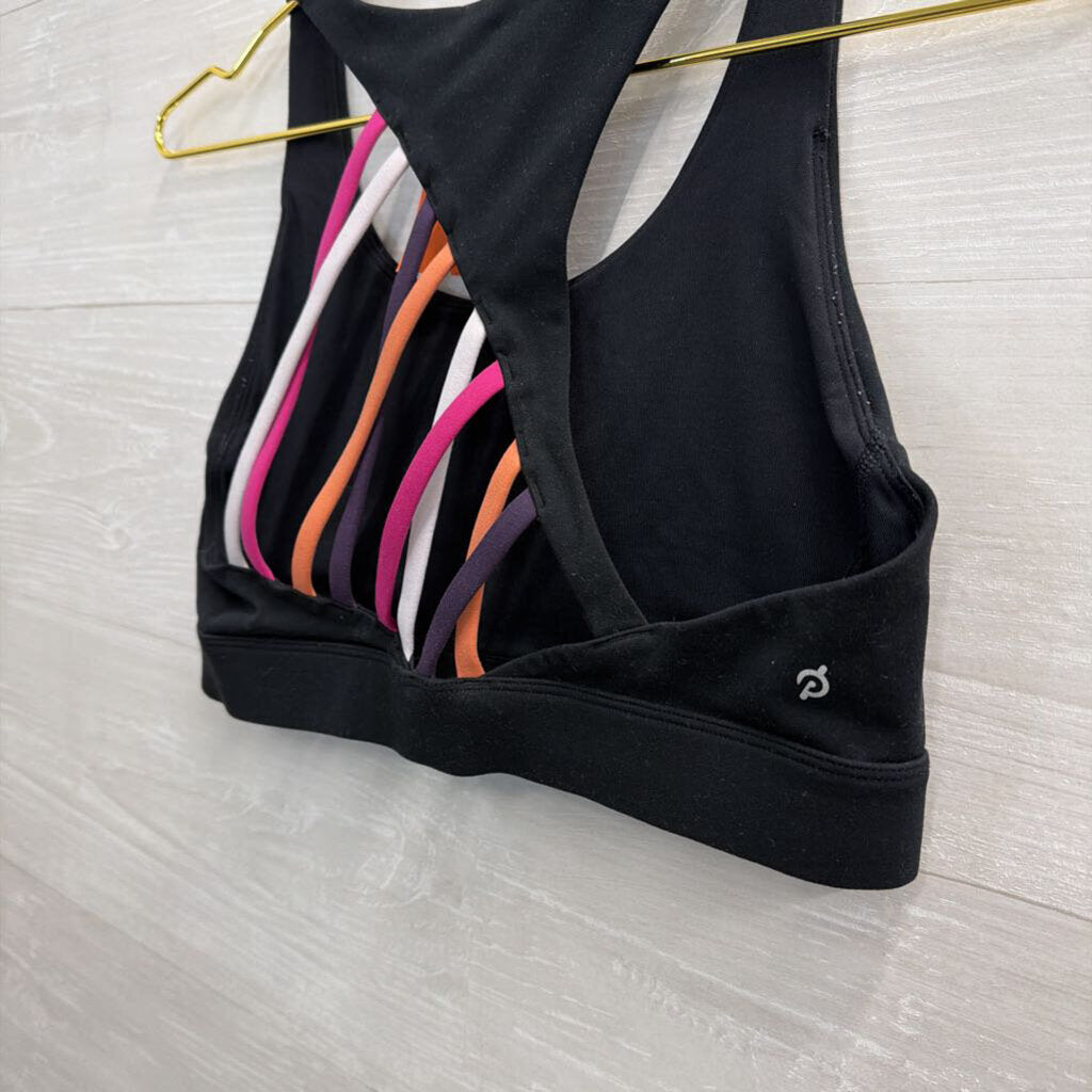 Peloton Black/ Multi Logo Sports Bra Medium