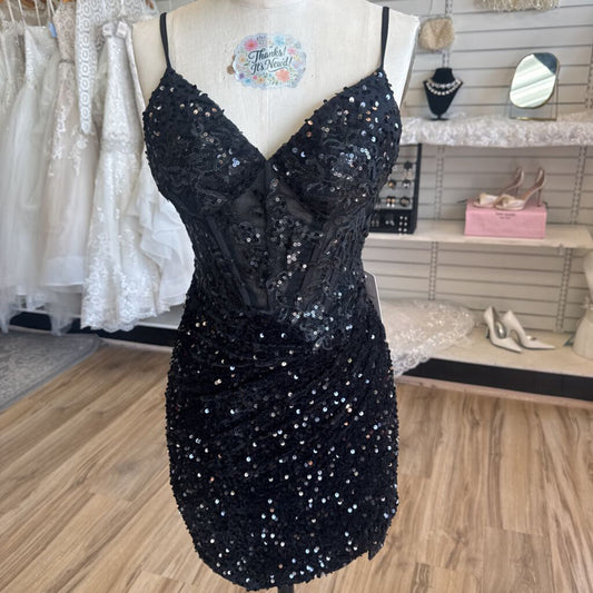 Black Sequin Lace Short Formal Dress 4