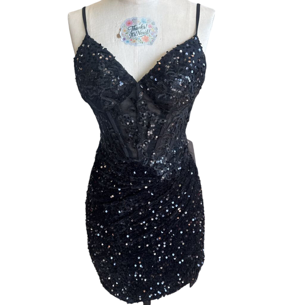 Black Sequin Lace Short Formal Dress 4