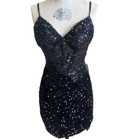 Black Sequin Lace Short Formal Dress 4