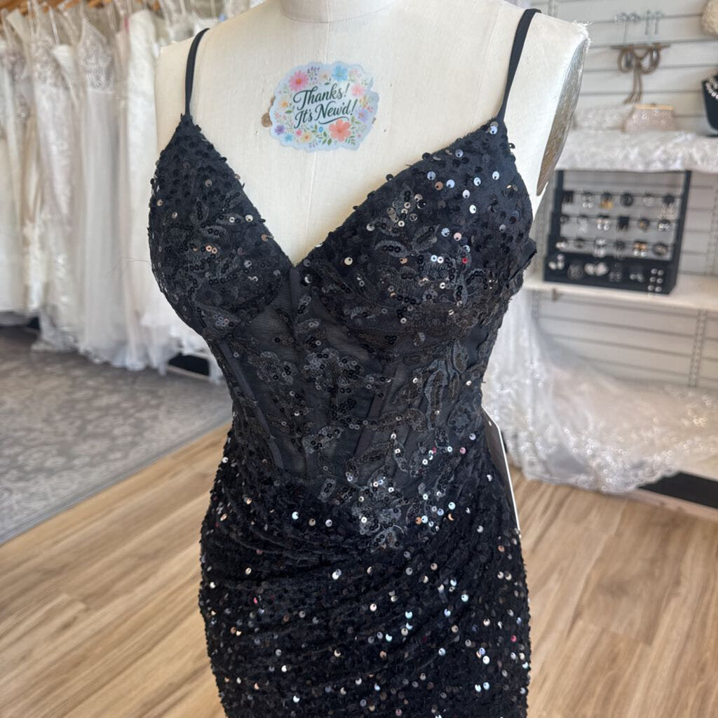 Black Sequin Lace Short Formal Dress 4