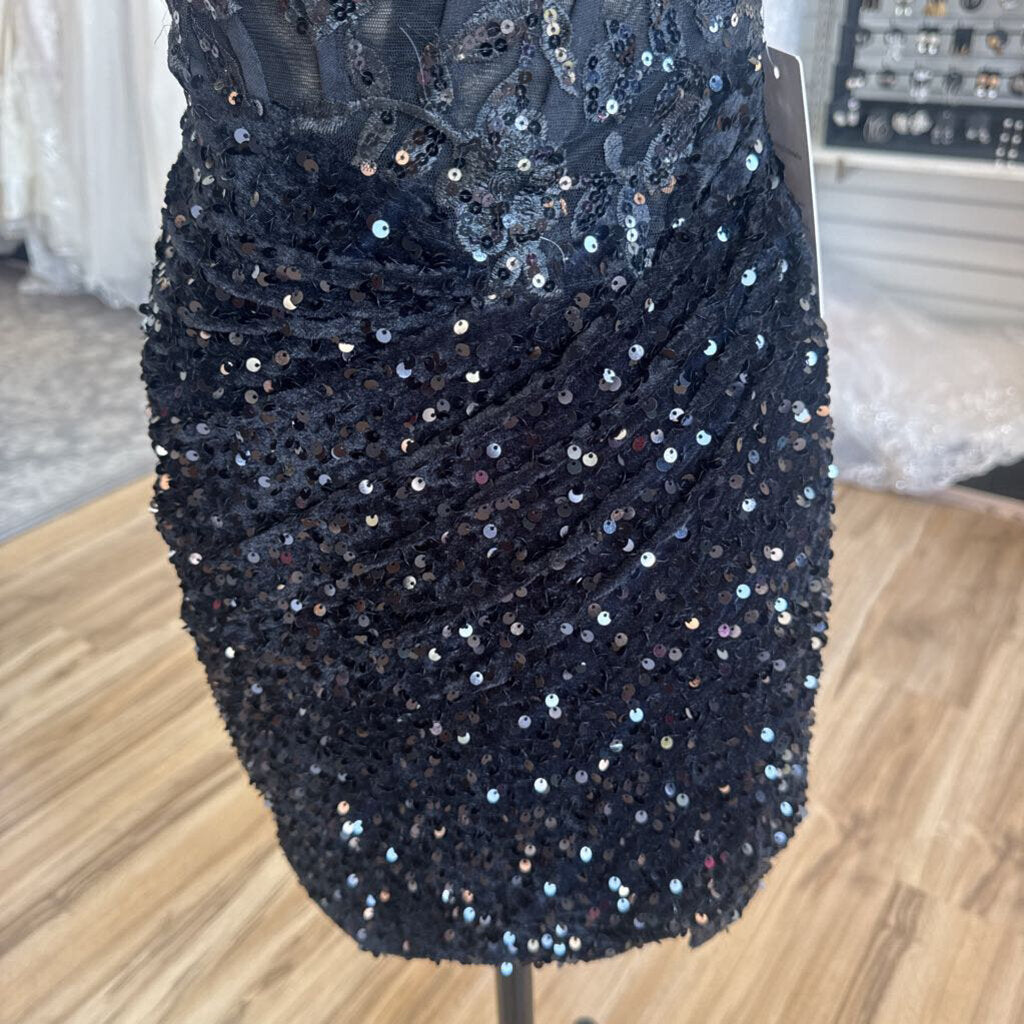 Black Sequin Lace Short Formal Dress 4