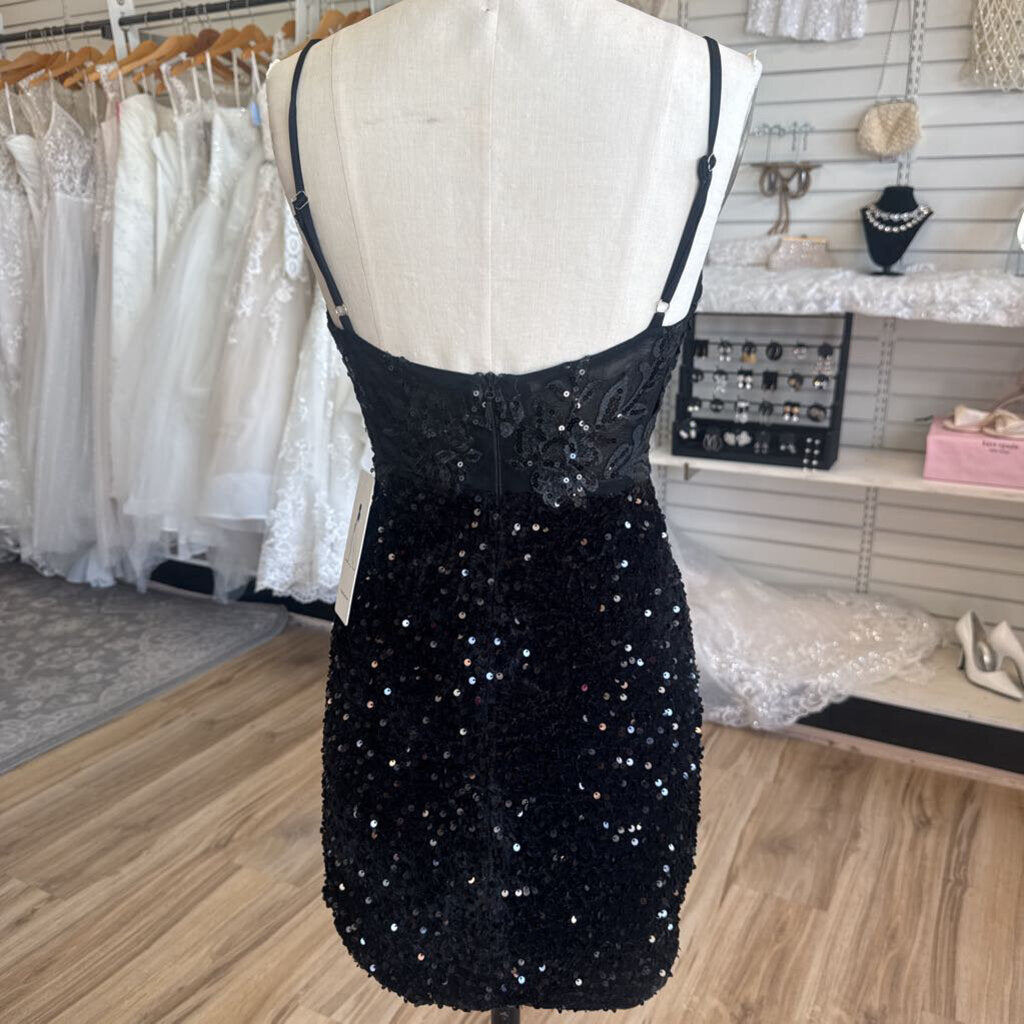Black Sequin Lace Short Formal Dress 4