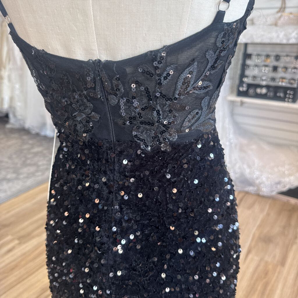 Black Sequin Lace Short Formal Dress 4