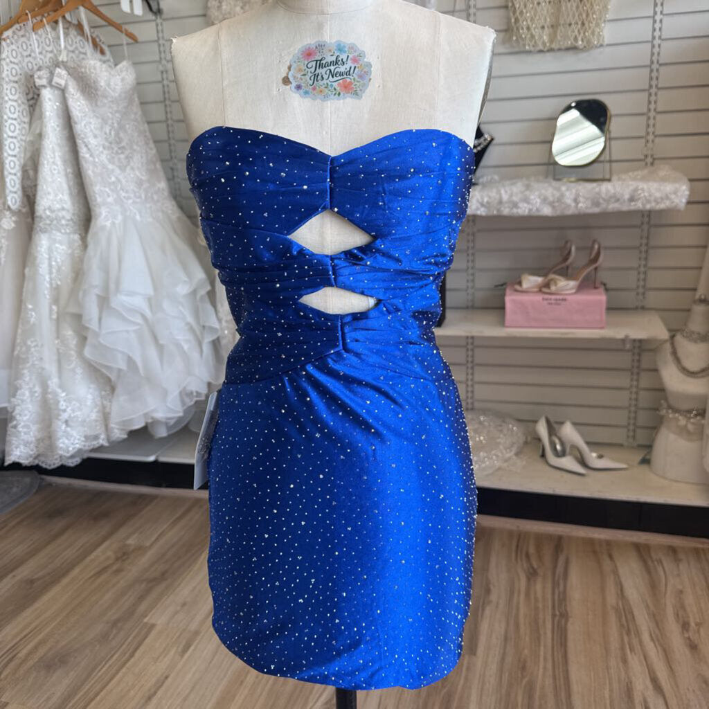 Royal Blue/ Silver Studded Strapless Short Formal Dress 4