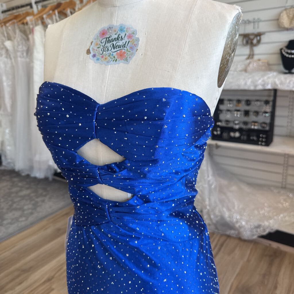 Royal Blue/ Silver Studded Strapless Short Formal Dress 4