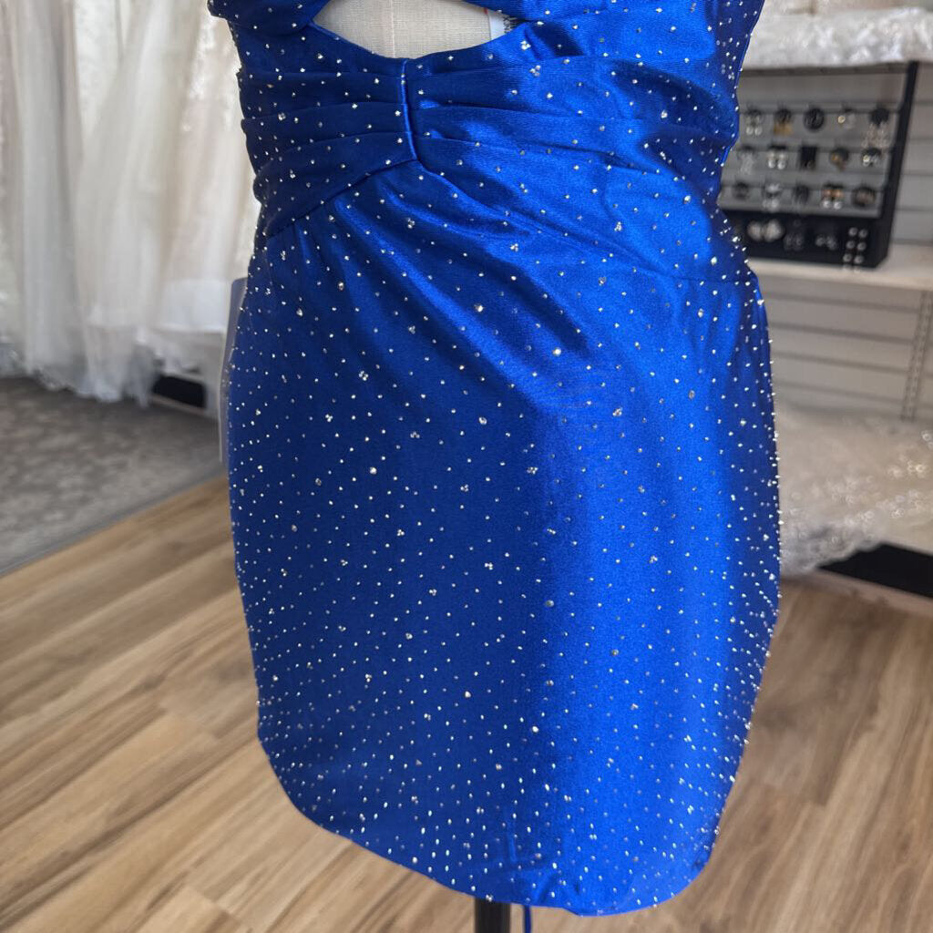 Royal Blue/ Silver Studded Strapless Short Formal Dress 4