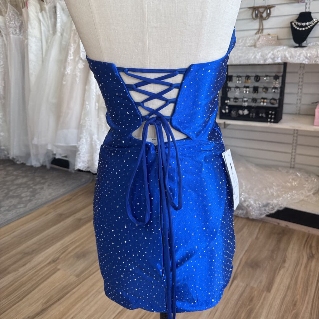 Royal Blue/ Silver Studded Strapless Short Formal Dress 4