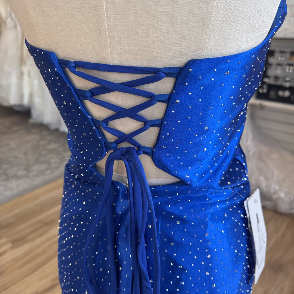 Royal Blue/ Silver Studded Strapless Short Formal Dress 4