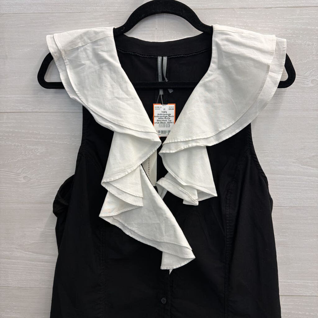 Anthropologie Black/ White Ruffle Sleeveless Top Large