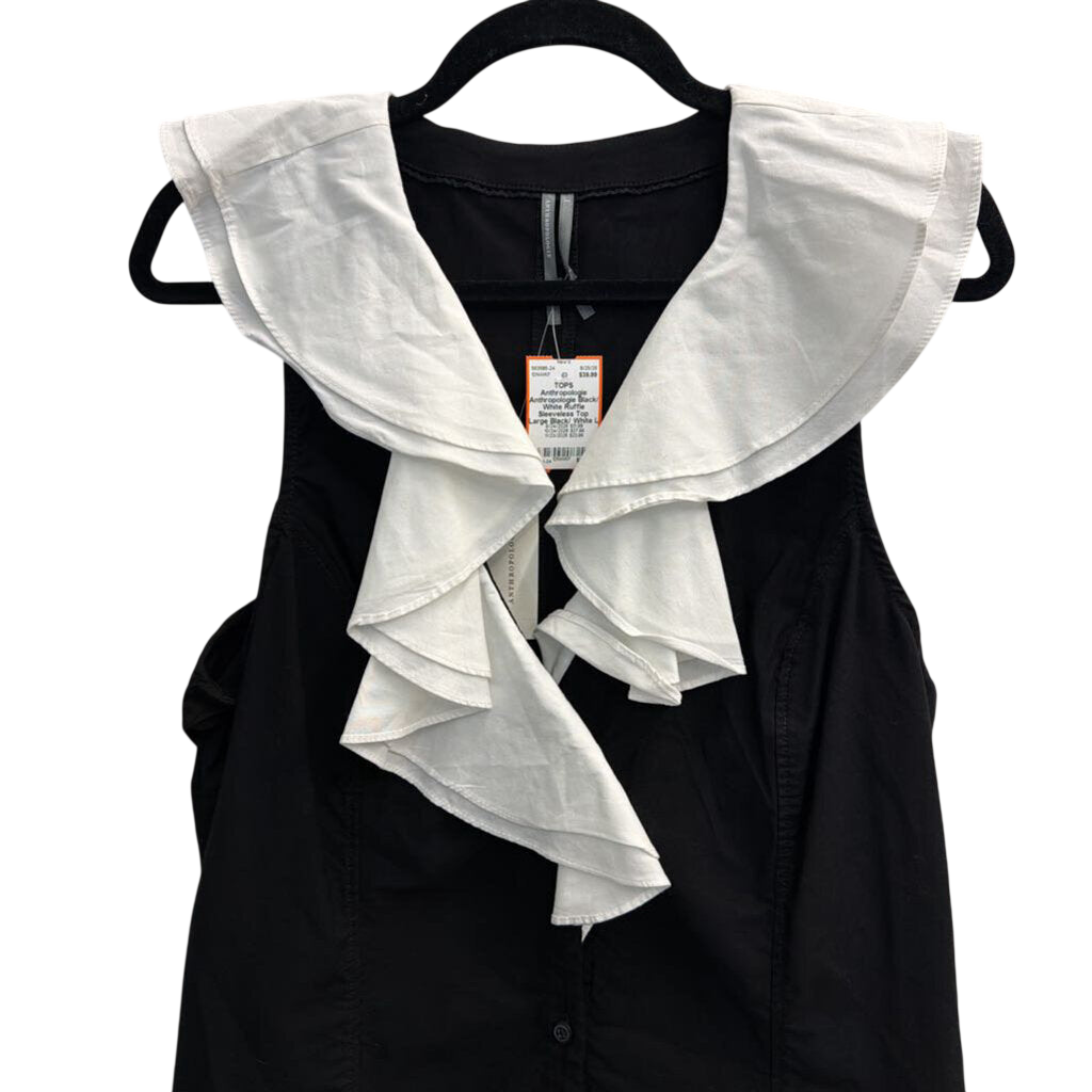 Anthropologie Black/ White Ruffle Sleeveless Top Large
