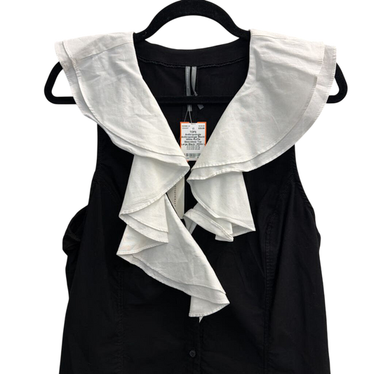Anthropologie Black/ White Ruffle Sleeveless Top Large