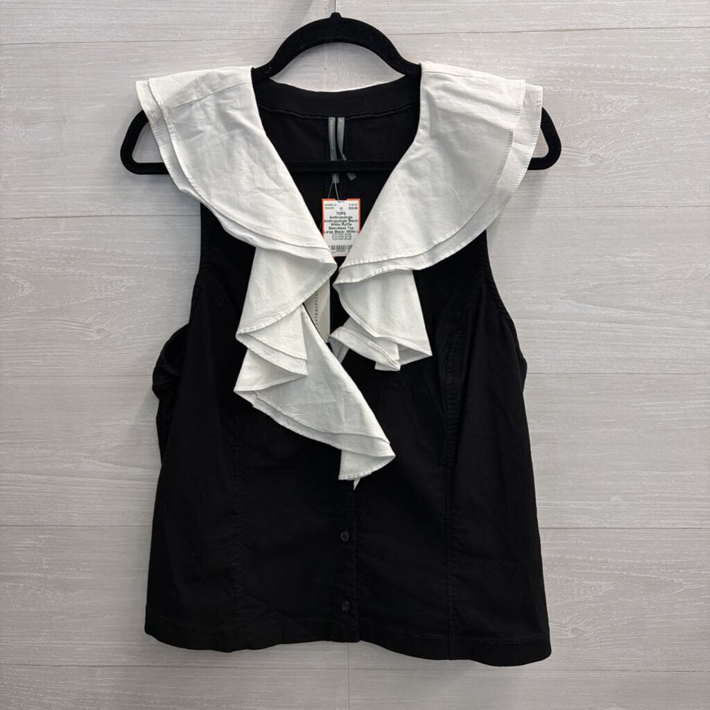 Anthropologie Black/ White Ruffle Sleeveless Top Large