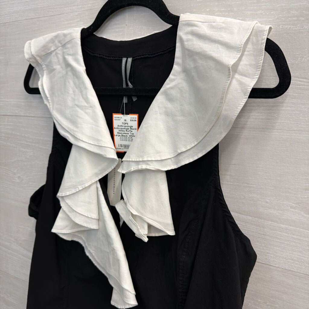 Anthropologie Black/ White Ruffle Sleeveless Top Large