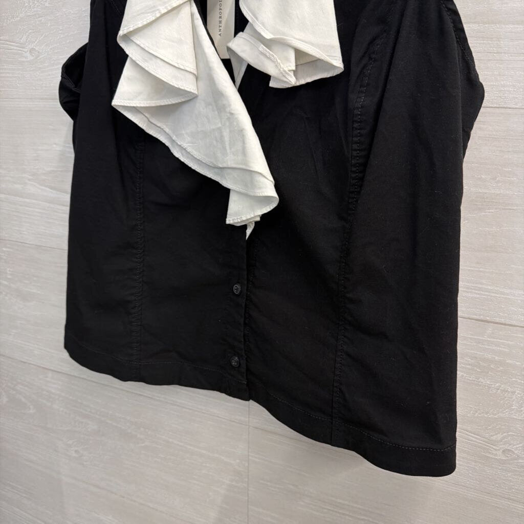 Anthropologie Black/ White Ruffle Sleeveless Top Large