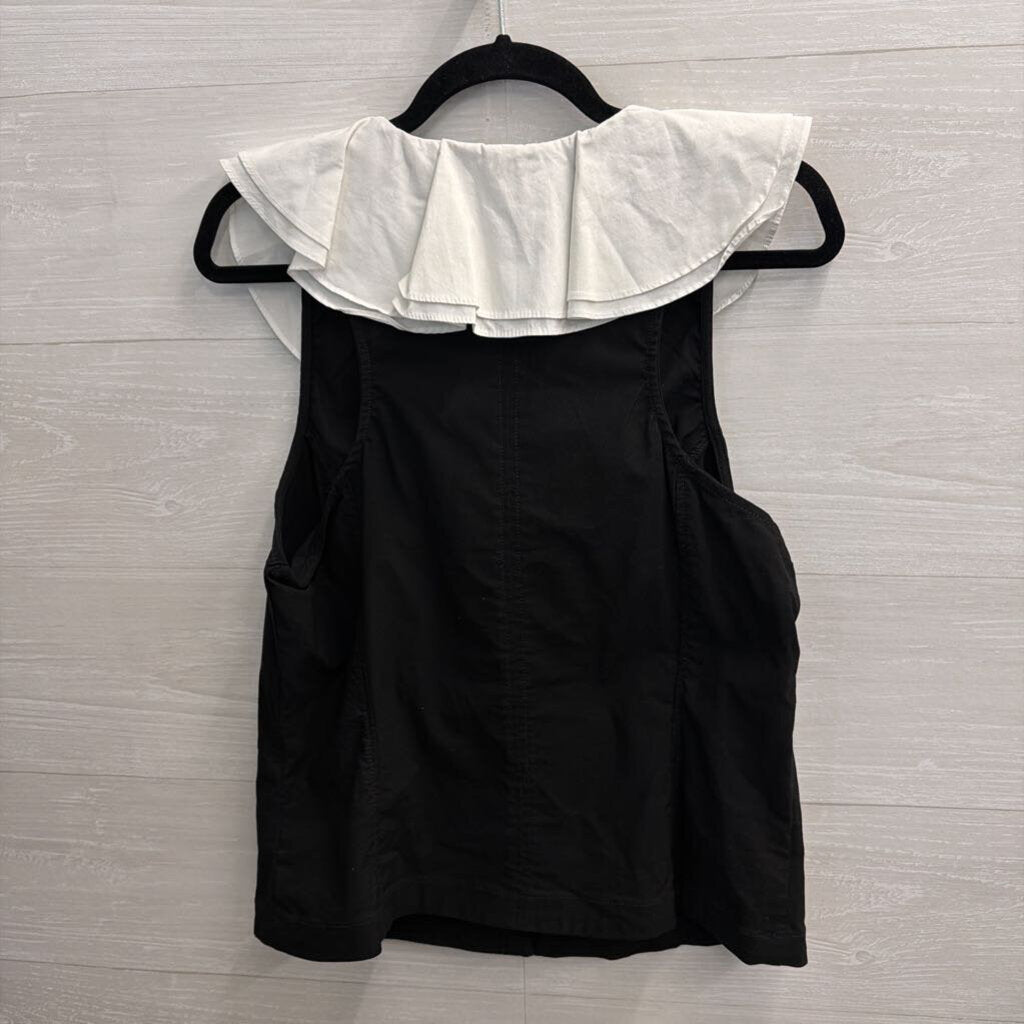 Anthropologie Black/ White Ruffle Sleeveless Top Large