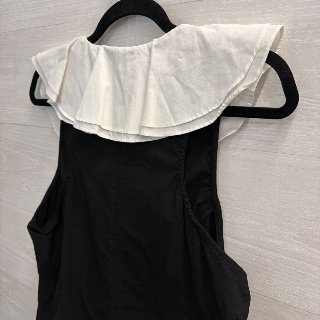 Anthropologie Black/ White Ruffle Sleeveless Top Large
