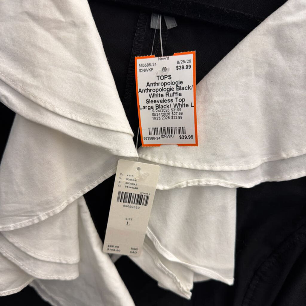 Anthropologie Black/ White Ruffle Sleeveless Top Large