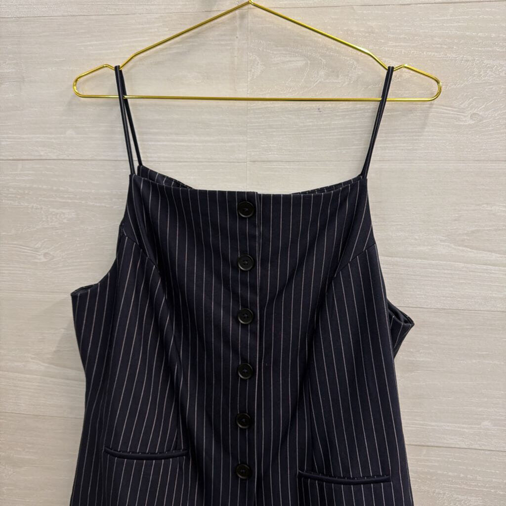 Sunday In Brooklyn Navy/ White Pin Striped Button Front Sleeveless Top Large