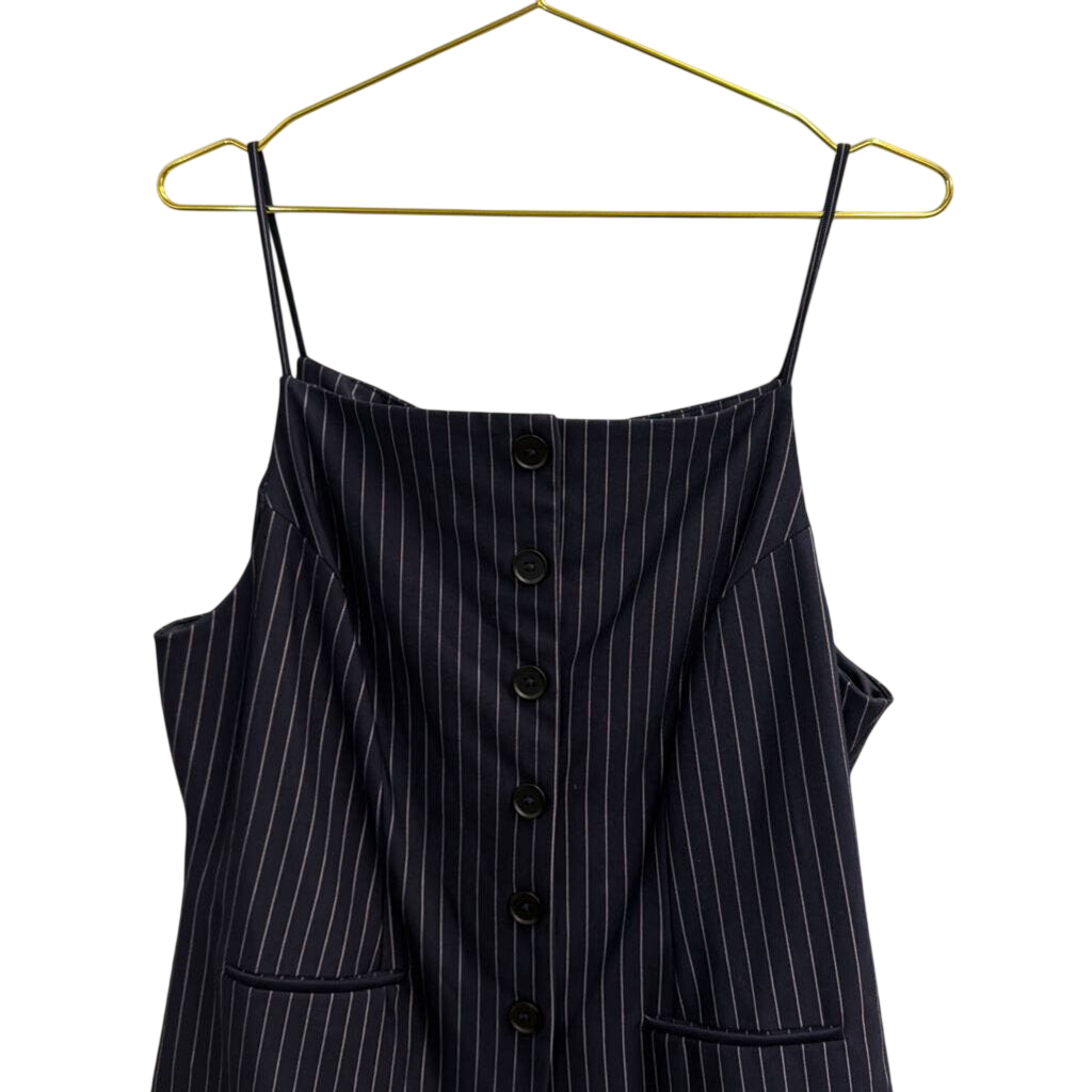 Sunday In Brooklyn Navy/ White Pin Striped Button Front Sleeveless Top Large