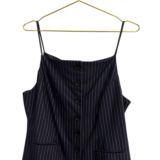 Sunday In Brooklyn Navy/ White Pin Striped Button Front Sleeveless Top Large