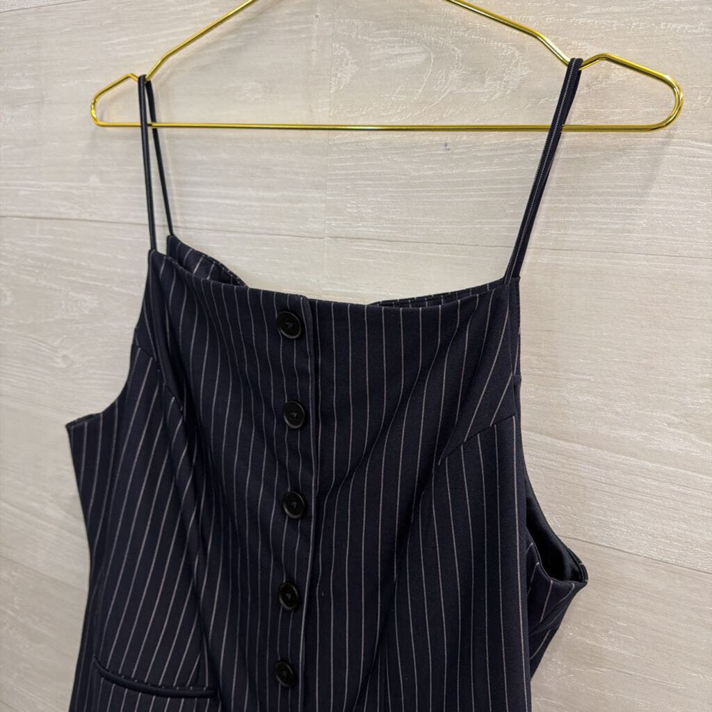 Sunday In Brooklyn Navy/ White Pin Striped Button Front Sleeveless Top Large