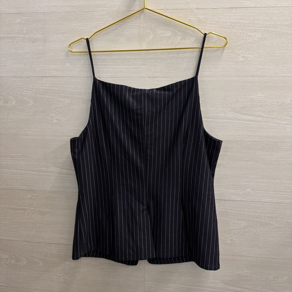 Sunday In Brooklyn Navy/ White Pin Striped Button Front Sleeveless Top Large